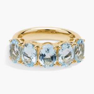 5-Stone Oval Aquamarine Ring in 14k Yellow Gold (7x5mm)