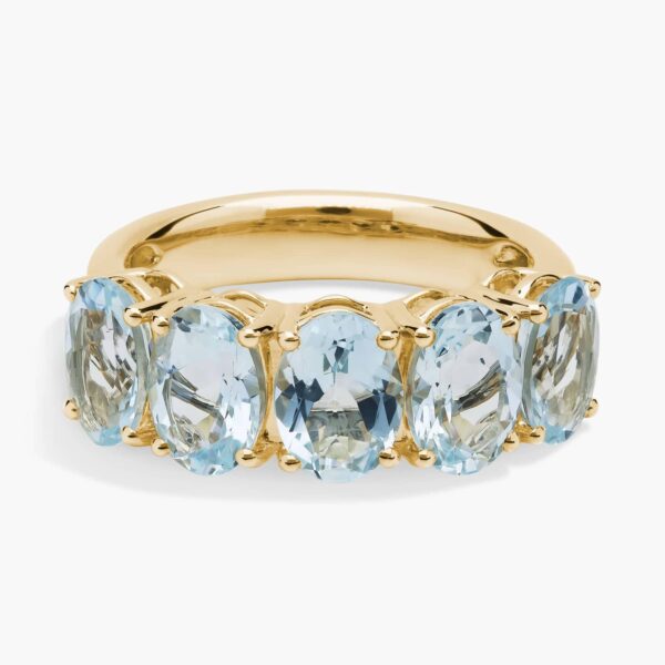 5-Stone Oval Aquamarine Ring in 14k Yellow Gold (7x5mm)