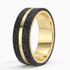 Avenue Black 7mm Wedding Ring in Forged Carbon and 18K Yellow Gold