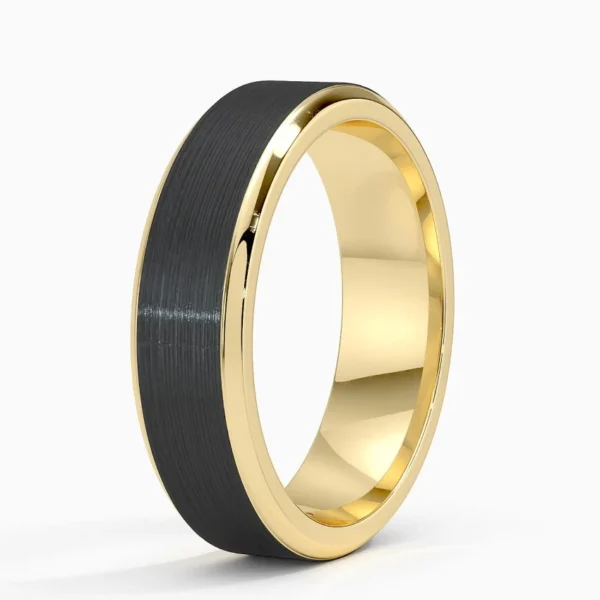 Merle Black 6mm Wedding Ring in Titanium and 18K Yellow Gold – Image 3