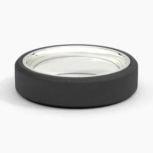 Jett Black 6mm Wedding Ring in Tungsten and 18K White Gold