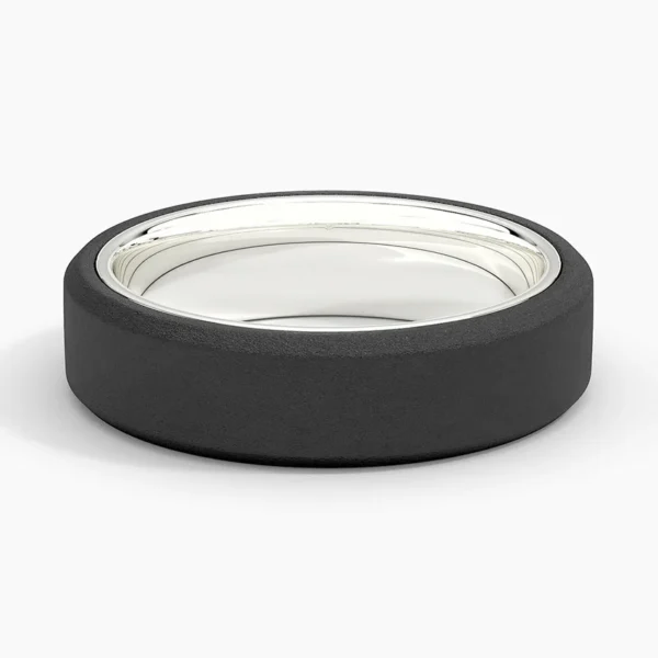 Jett Black 6mm Wedding Ring in Tungsten and 18K White Gold