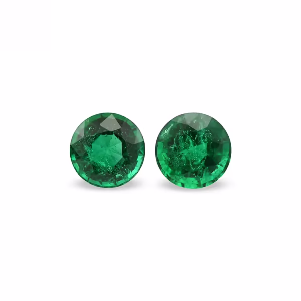 Round Green Emerald Stud Earrings - Image 3