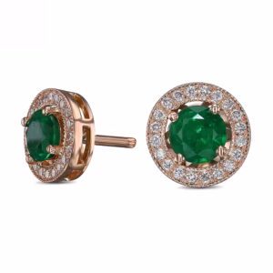 Round Green Emerald Stud Earrings