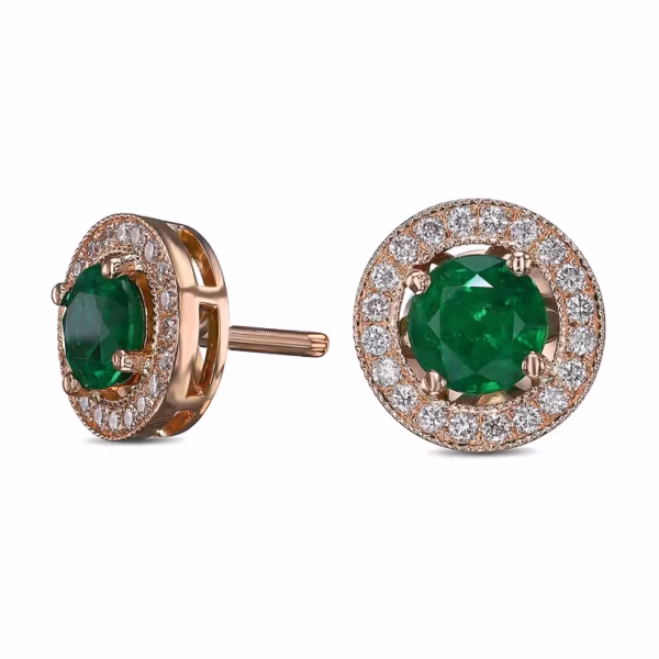 Round Green Emerald Stud Earrings