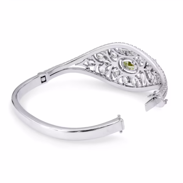 Extraordinary Grayish Greenish Yellow Oval & Rose-cut Diamond Bangle – Image 2