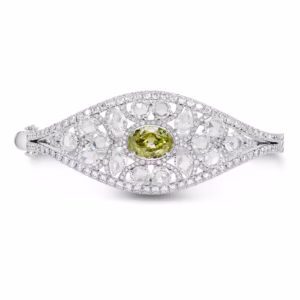 Extraordinary Grayish Greenish Yellow Oval & Rose-cut Diamond Bangle