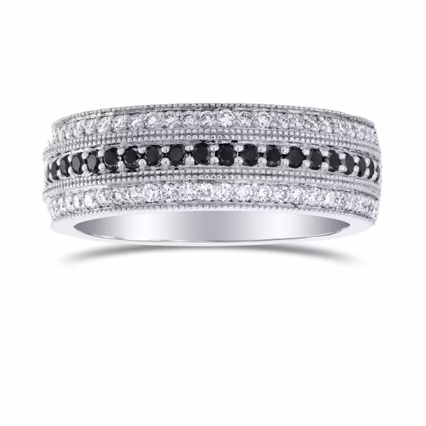 Wide Black Diamond Milgrain Band Ring – Image 2