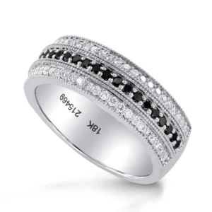 Wide Black Diamond Milgrain Band Ring