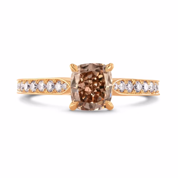 Fancy Brown Cushion & Pave Side-stone Diamond Ring – Image 2
