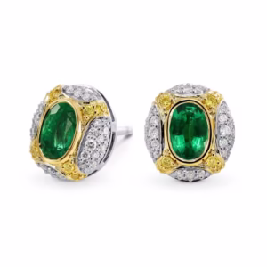 Oval Emerald and Fancy Intense Yellow Diamond Earrings