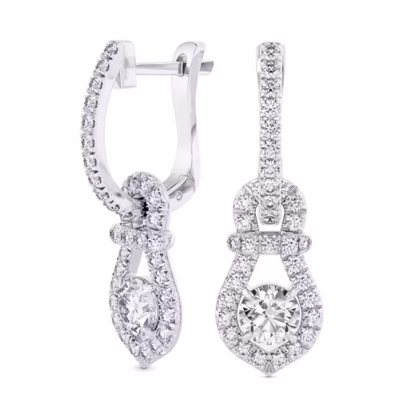 Round Brilliant Halo Diamond Drop Earrings - Image 2