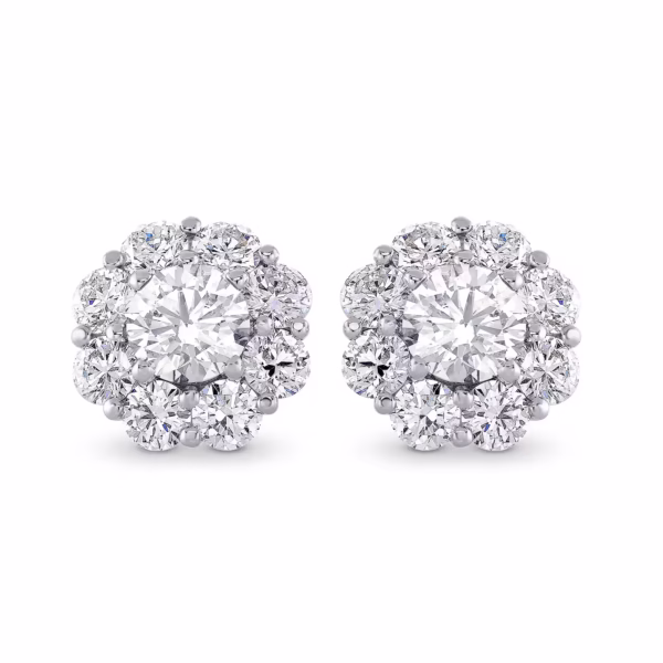 Round Brilliant Diamond Halo Earrings - Image 2