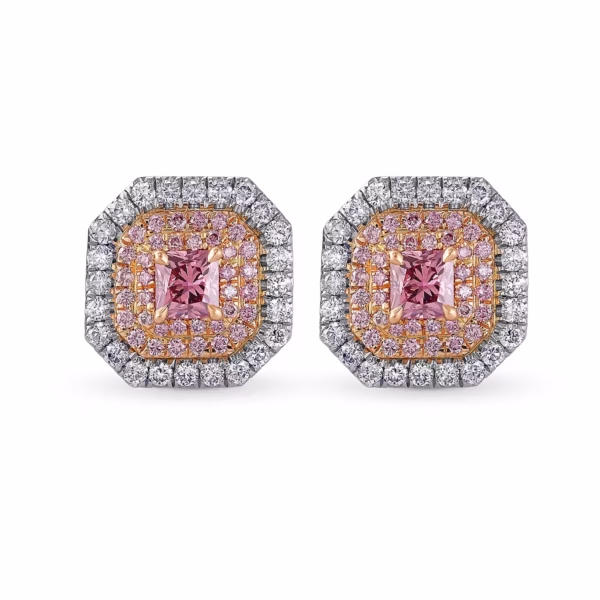 Exceptional Fancy Deep Pink Radiant Triple Halo Diamond Earrings GIA - Image 2