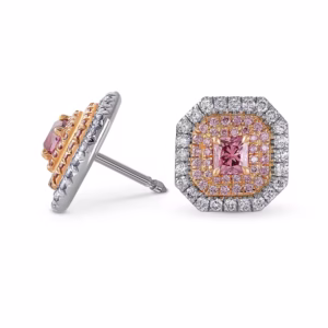 Exceptional Fancy Deep Pink Radiant Triple Halo Diamond Earrings GIA