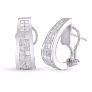 Princess White Diamond Hoop Earrings.