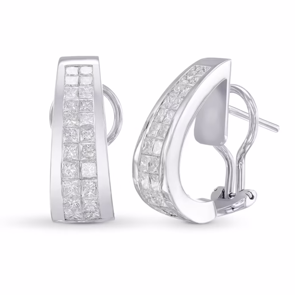 Princess White Diamond Hoop Earrings.