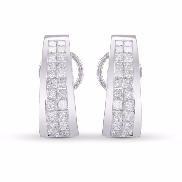 Princess White Diamond Hoop Earrings. - Image 2