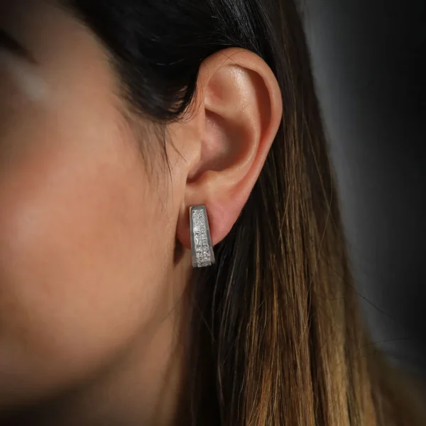 Princess White Diamond Hoop Earrings. - Image 3