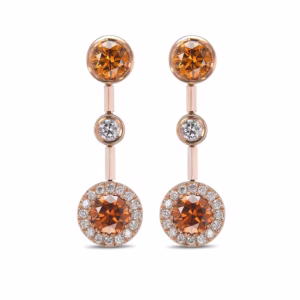 Round Orange Diamond Halo Drop Earrings GIA