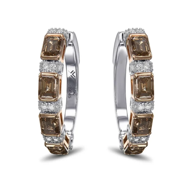 Fancy Brown Diamond Hoop Earrings - Image 2