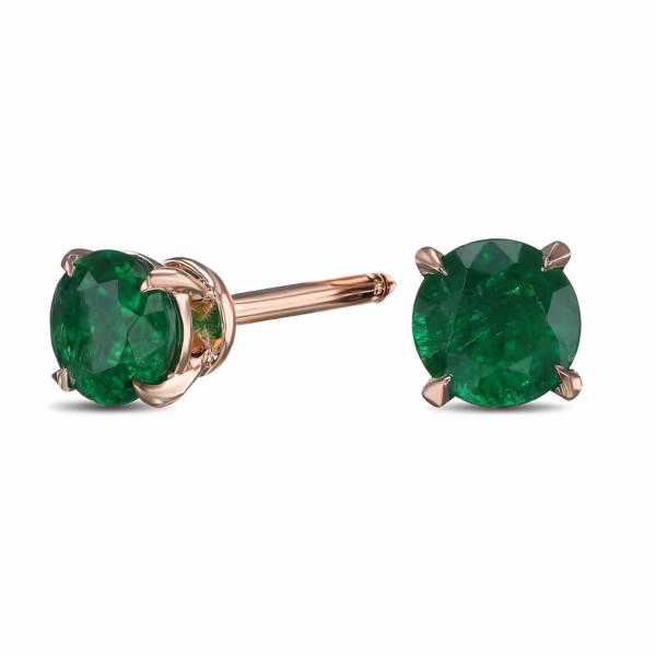 Round Green Emerald Stud Earrings - Image 2