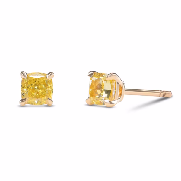 Fancy Intense Yellow Cushion Stud Earrings - Image 2