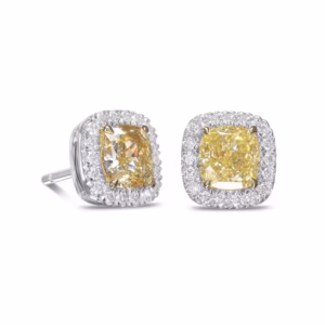 Fancy Light Yellow Cushion Halo Earrings