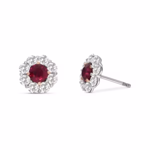 Mozambique Pigeon Blood Ruby & Diamond Floral Halo Earrings