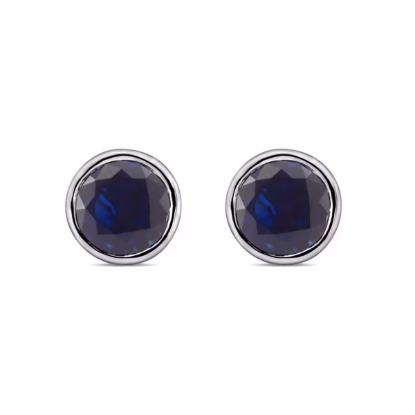 Blue Sapphire Round Brilliant Bezel Stud Earrings