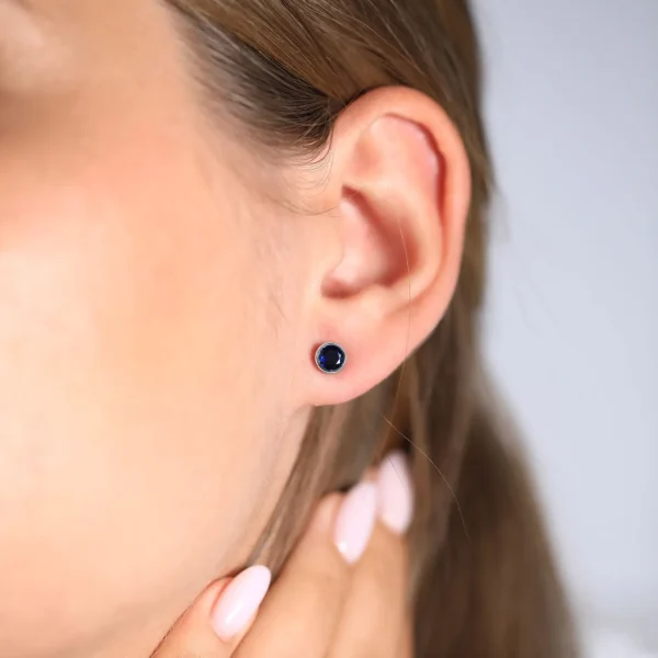Blue Sapphire Round Brilliant Bezel Stud Earrings - Image 3