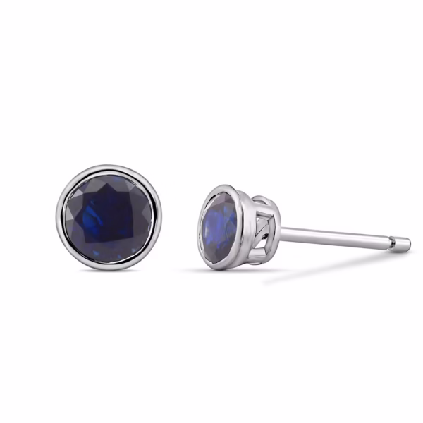 Blue Sapphire Round Brilliant Bezel Stud Earrings - Image 2