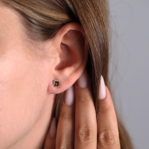 Fancy Brown Diamond Bezel Stud Earrings - Image 4