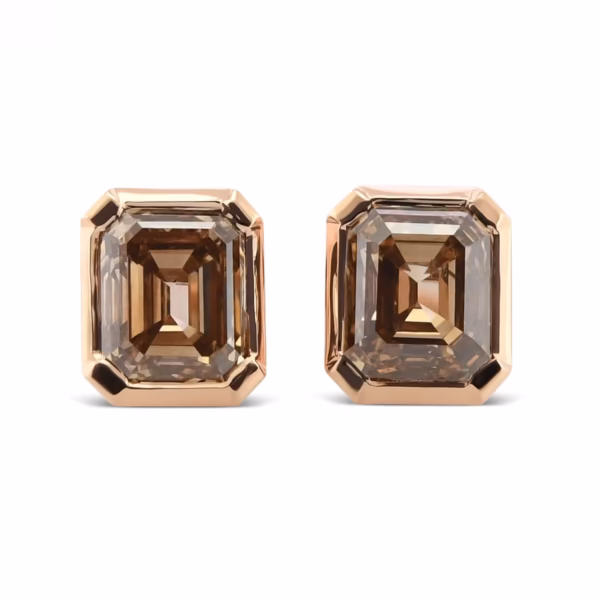 Fancy Brown Diamond Bezel Stud Earrings - Image 2