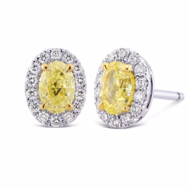 Fancy Yellow Oval Halo Diamond Earrings