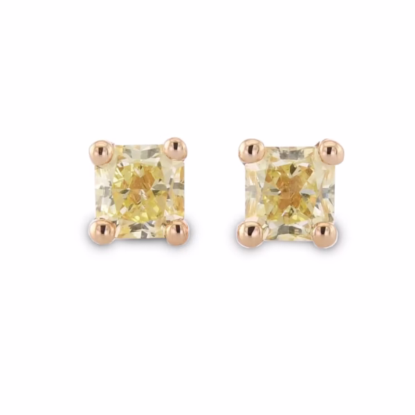 Fancy Yellow Radiant Martini Stud diamond Earrings