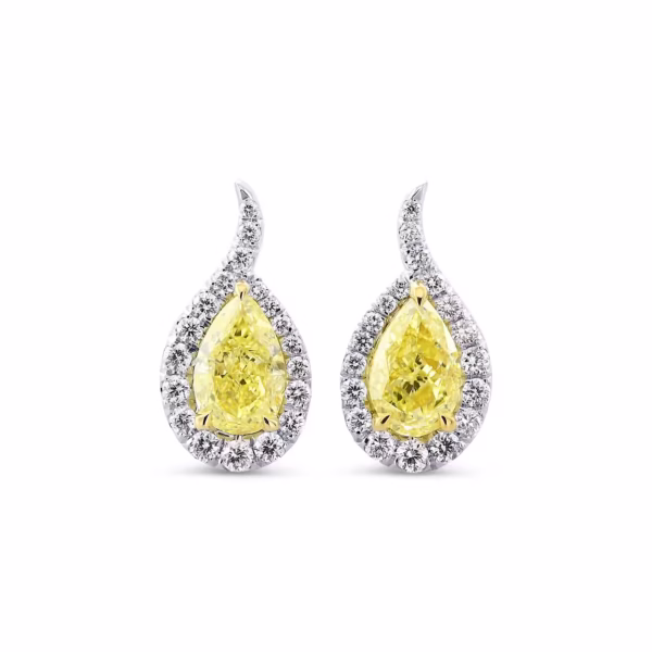 Fancy Yellow Oval Halo Diamond Earrings - Image 2