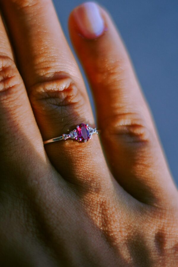 Ruby and Diamond Five-Stone Ring in 14k Rose Gold – Image 3