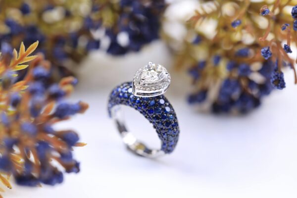 Alternating Sapphire and Diamond Triple Row Ring in 14k White Gold – Image 2