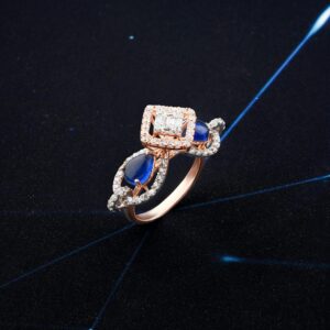 Alternating Sapphire and Diamond Triple Row Ring in 14k White Gold