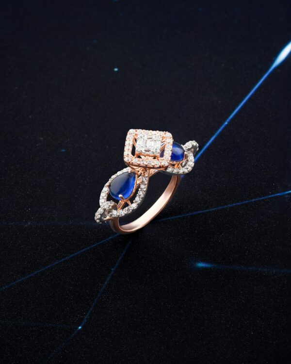 Alternating Sapphire and Diamond Triple Row Ring in 14k White Gold